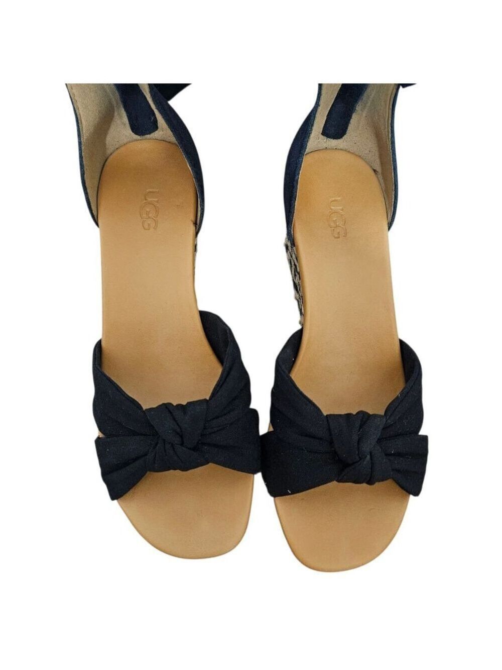 Ugg Yarrow Black/Tan Espadrille Ankle Tie Wedge Sandals Sz 7 - Picture 2 of 5
